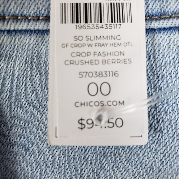 Chicos NWT So Slimming Girlfriend Crop Jeans 00 XS Beaded Hem Slim Leg - Picture 5 of 9